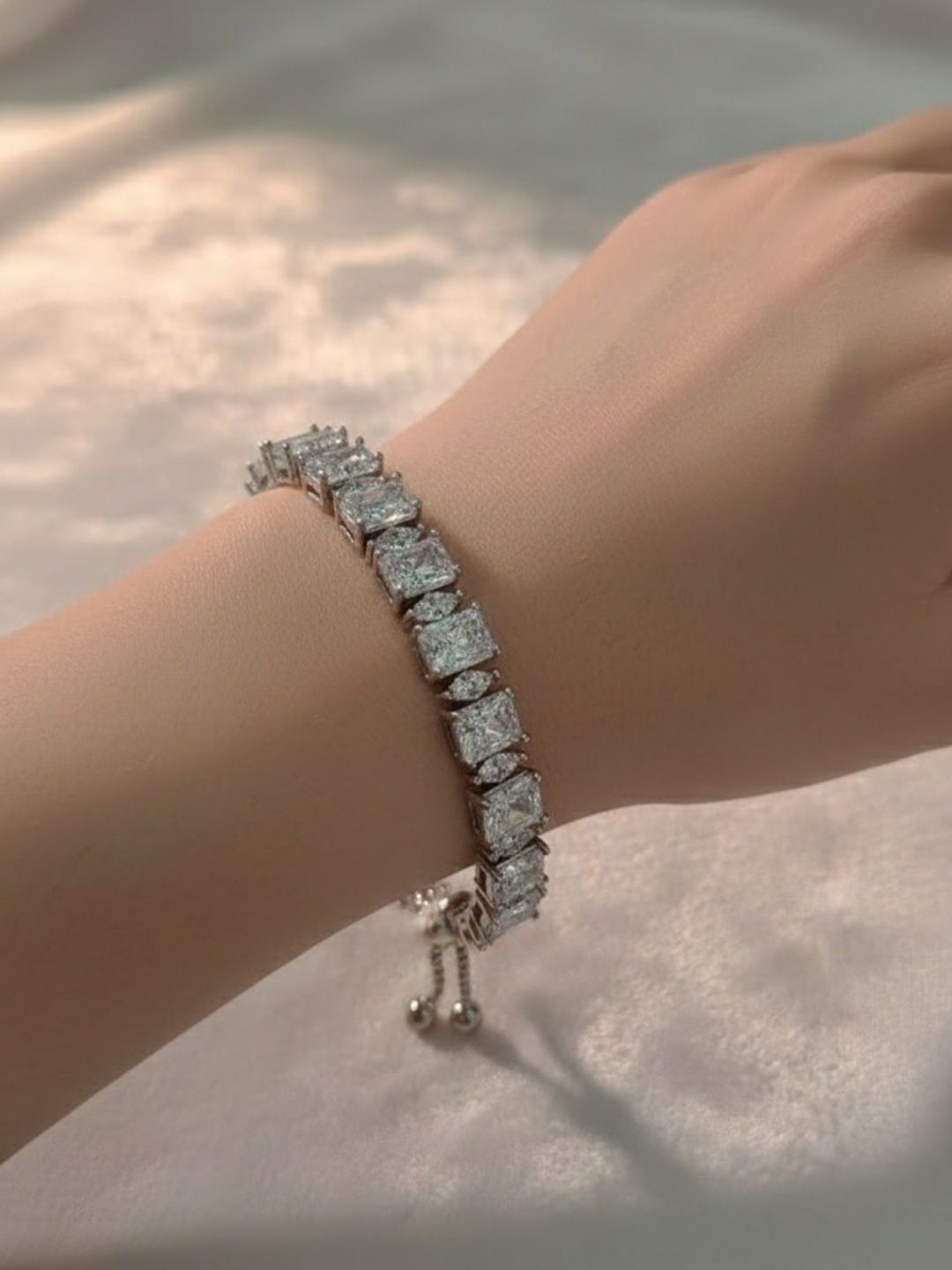 PANASH Women Brass American Diamond Silver-Plated Wraparound Bracelet