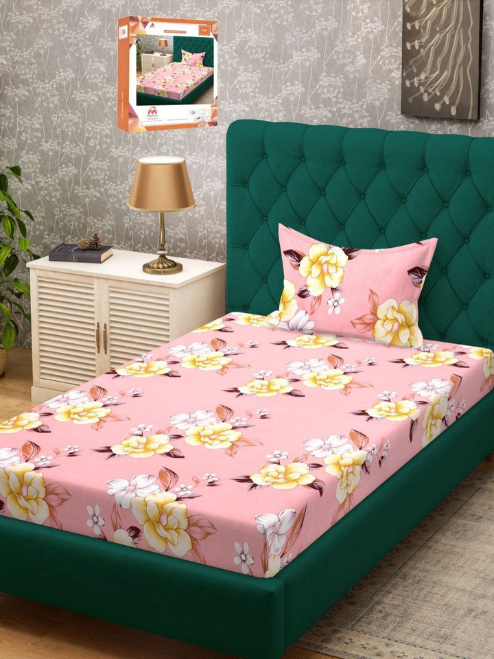 Myntra Elegant Homes Pink & Yellow Floral Set Cadar Bujang 300 TC-2.25m X 1.50m
