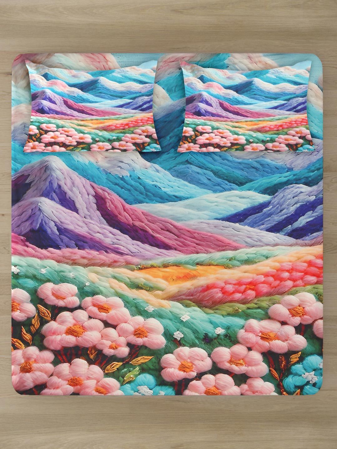 Klotthe Floral Printed 400 TC King Saiz Cadar 7D & 2 Sarung Bantal- 2.50 m x 2.25 m