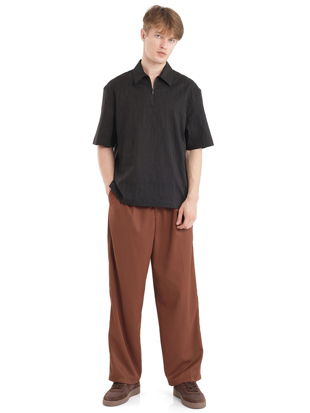 RARE RABBIT Men Polo Collar Self Design Relaxed Fit Cotton T-Shirt