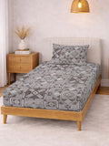 Myntra Elegant Homes Brown & White Geometric 300 TC Single Bedsheet with 1 Pillow Covers