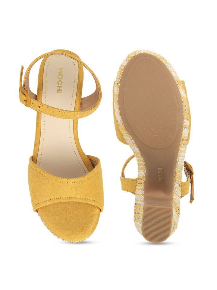 Mochi Women Colourblocked Block Sandals with Buckles