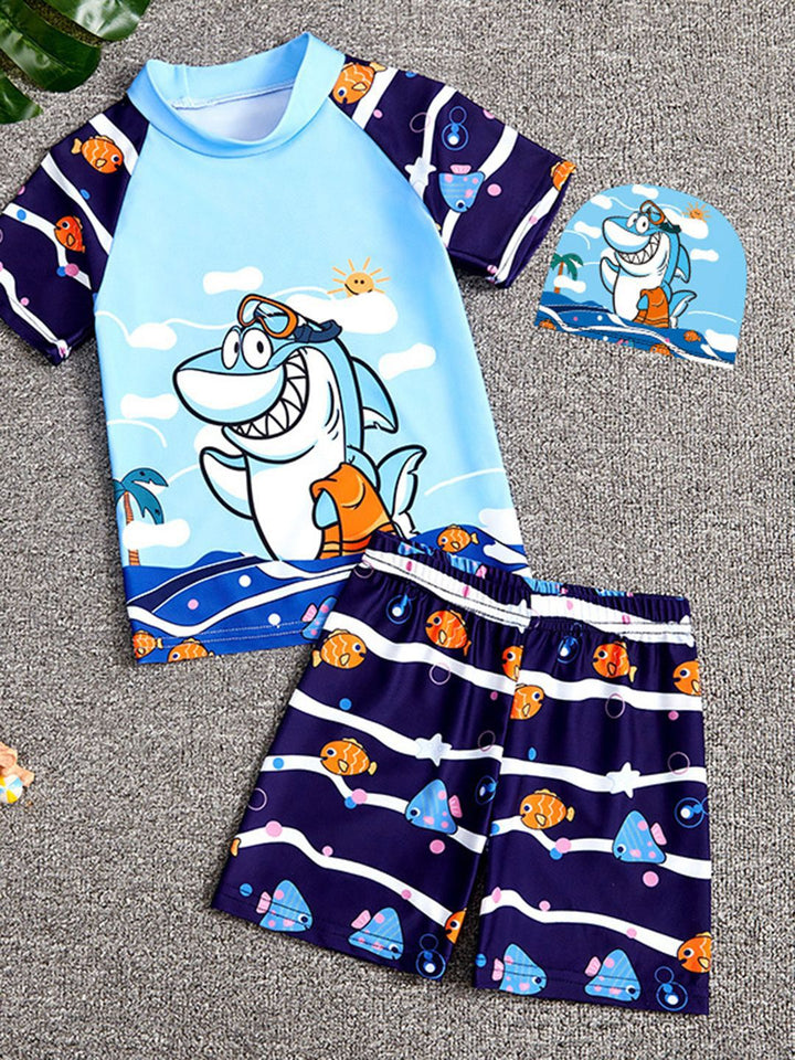 YK Girls Abstract Printed Short Sleeves Swim Set