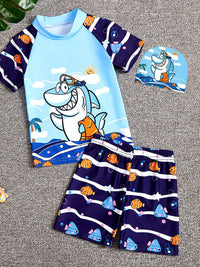 YK Girls Abstract Printed Short Sleeves Swim Set