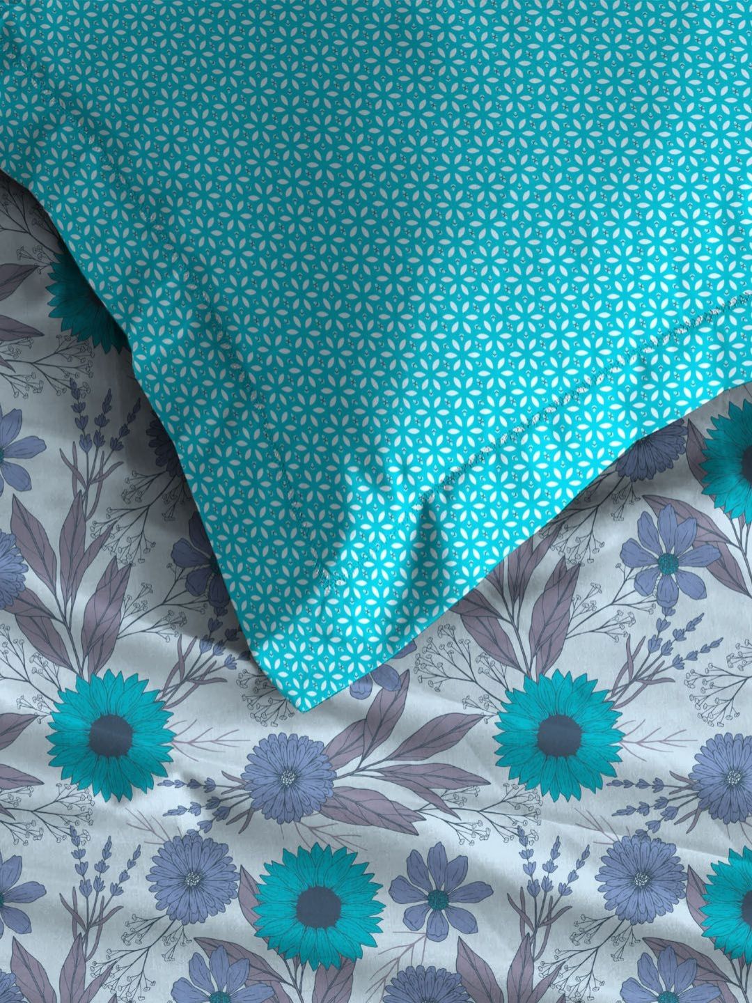 MYTRIDENT Sunflower Blue Comfort Living Flat 120TC Queen Cotton Bedsheet Set