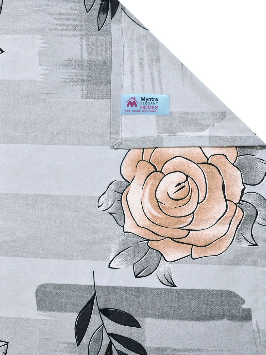 Myntra Elegant Homes Grey Floral 300 TC King Bedsheet With 2 Pillow Covers