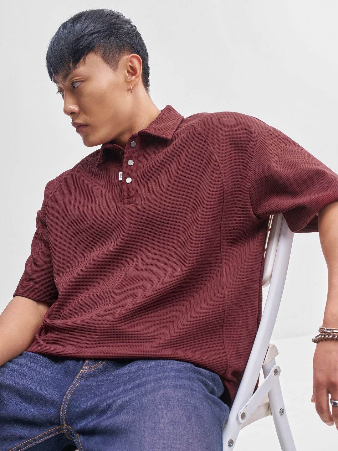 Highlander Polo Collar Drop-Shoulder Lengan T-Shirt Besar