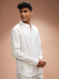 HIGHLANDER Men Comfort Relaxed Fit Band Collar Textured Cotton Casual Shirt