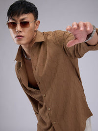 VASTRADO Men Classic Cutaway Collar Textured Slim Fit Casual Shirt