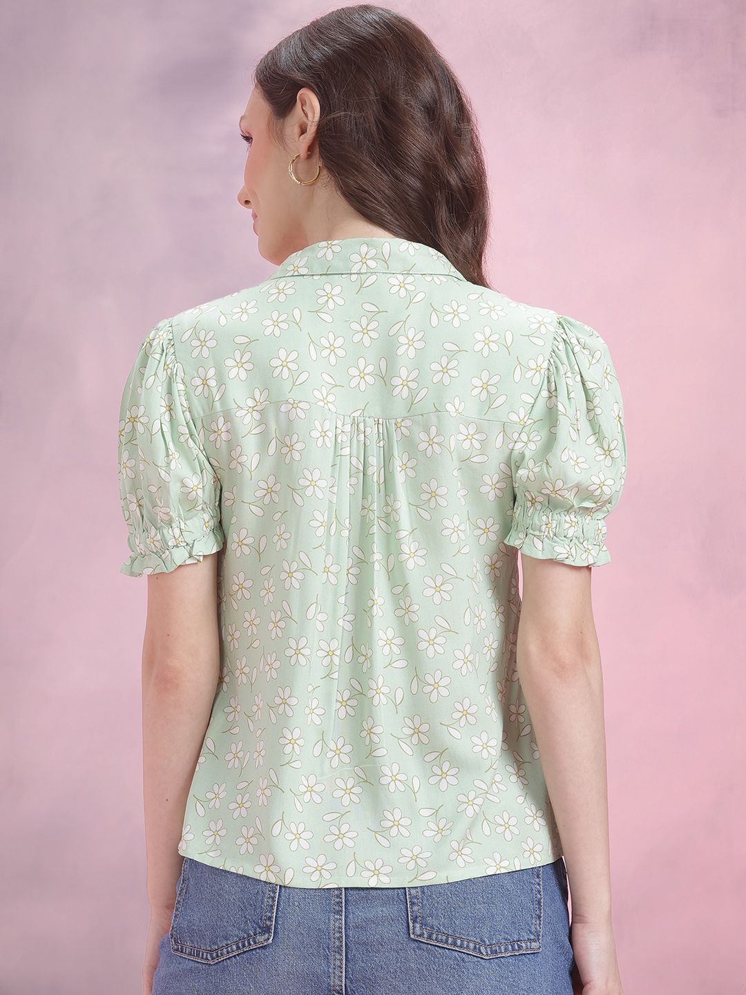 DressBerry Floral Print Puff Sleeve Shirt Style Top