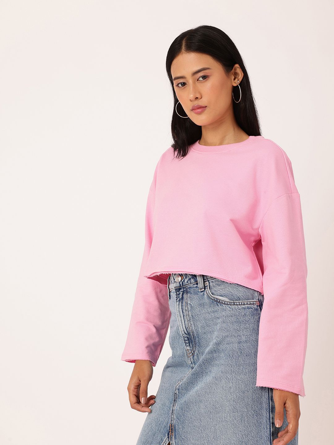 DressBerry Cotton Terry Boxy Crop Pullover Sweatshirt