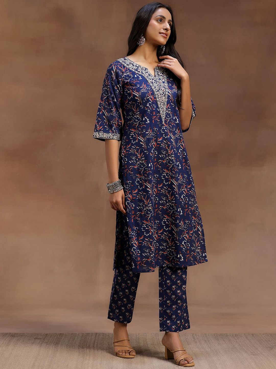 Libas Floral Printed Pure Cotton Straight Kurta With Trouser & Dupatta