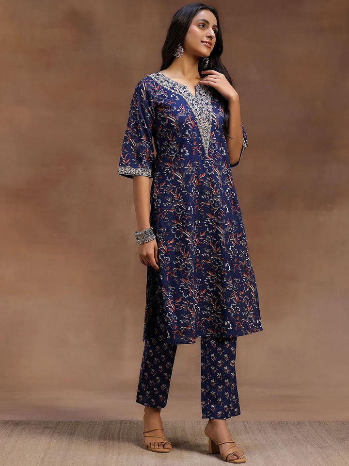 Libas Floral Printed Pure Cotton Straight Kurta With Trouser & Dupatta