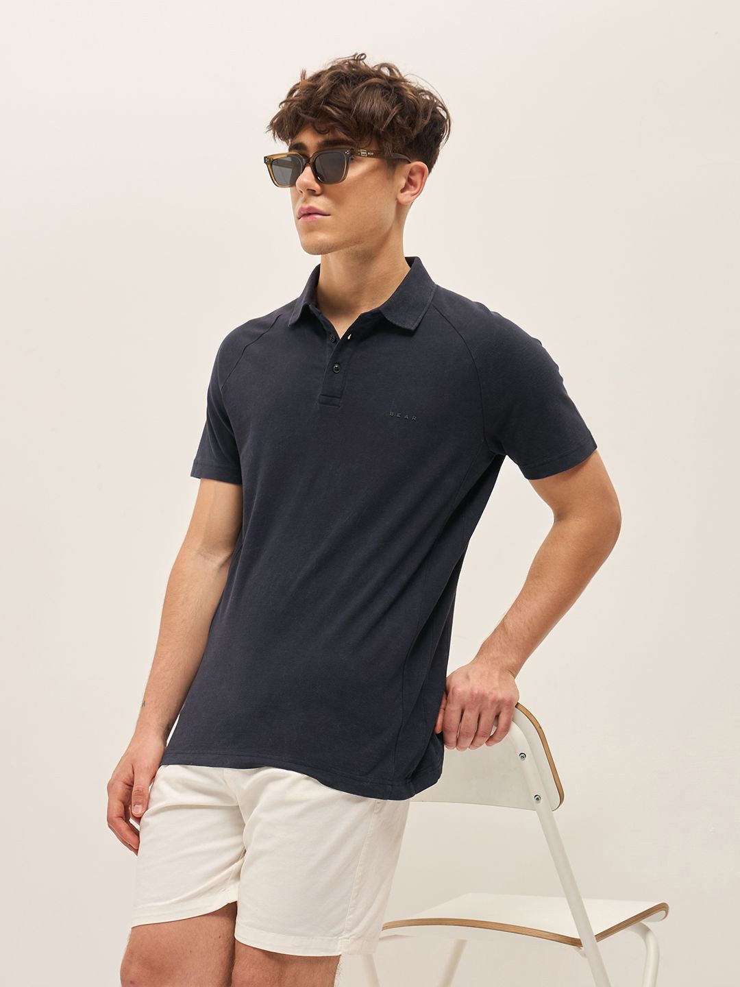 THE BEAR HOUSE Men Solid Polo Collar Cotton T-shirt