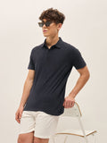 THE BEAR HOUSE Men Solid Polo Collar Cotton T-shirt