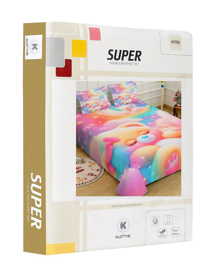 KLOTTHE Pink Cartoon Characters Printed   400 TC King Superfine Bedsheets