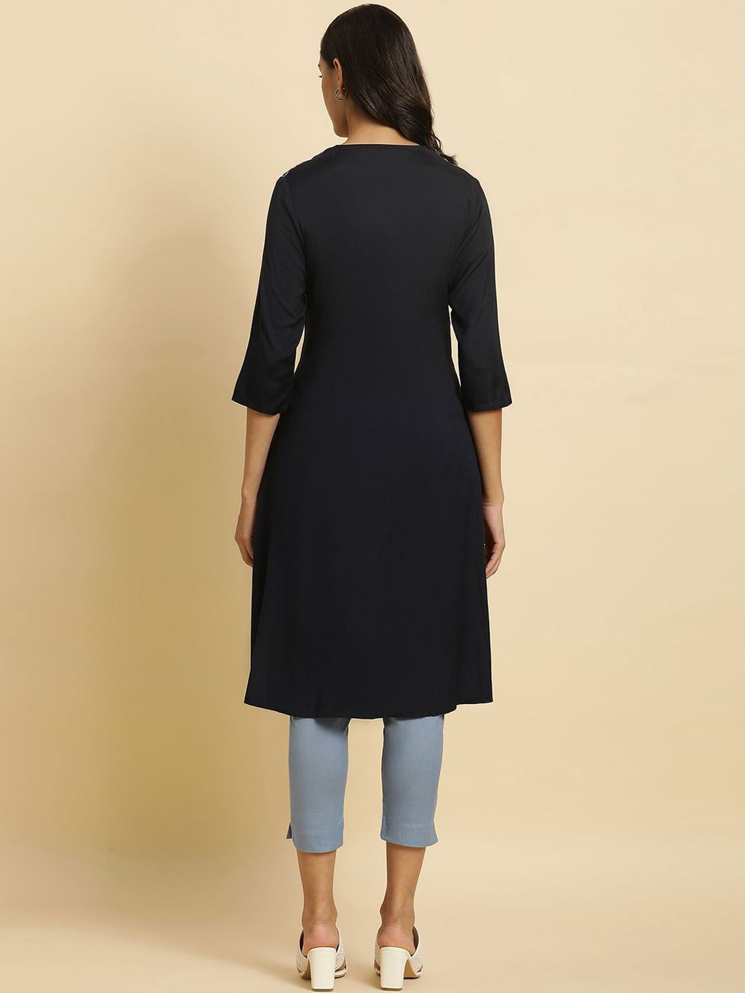 W Floral Embroidered V Neck A Line Kurta