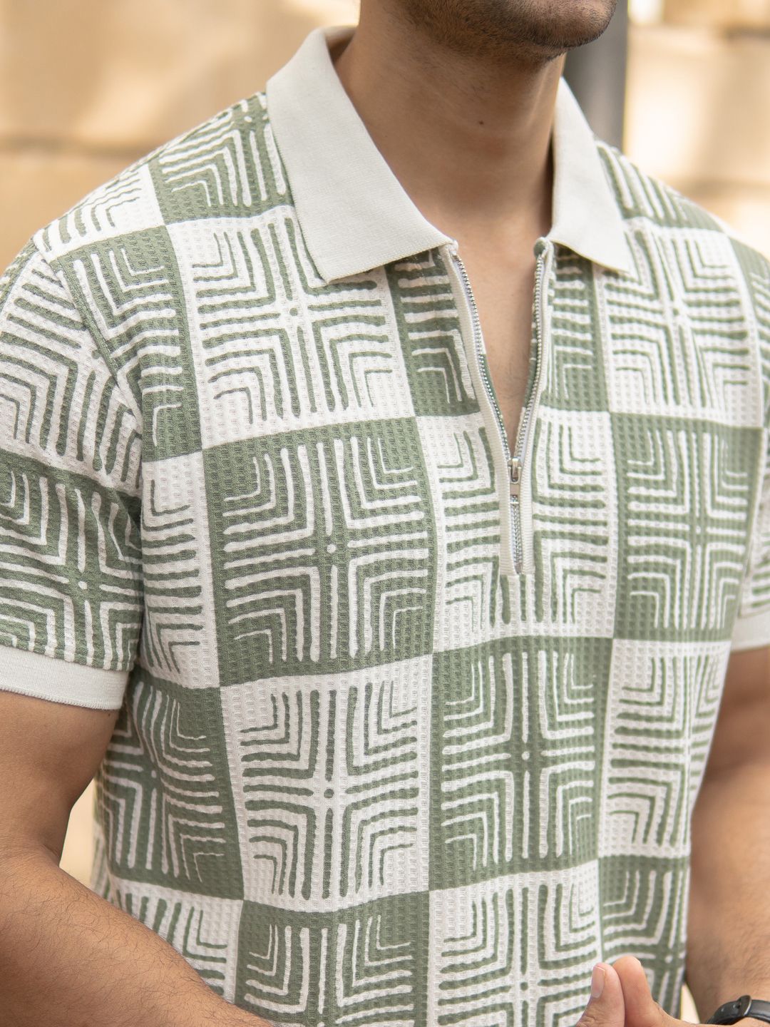 Powerlook SS25 Geometric Printed Polo Collar Pure Cotton T-Shirt