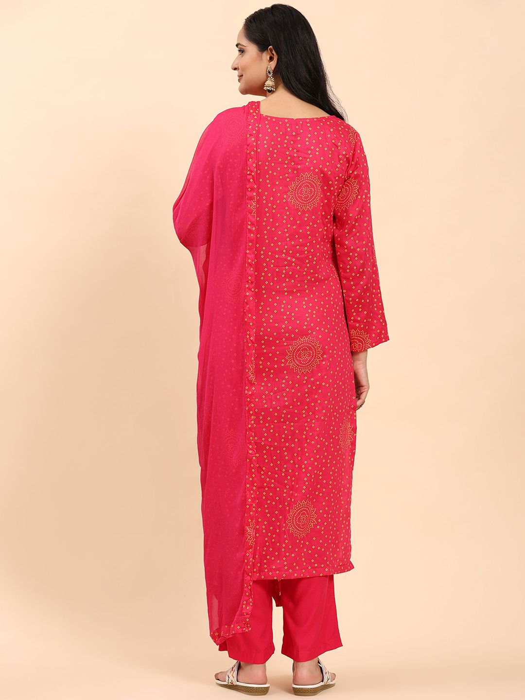 Mamicha Women Bandhani Embroidered Regular Pure Cotton Kurta with Palazzos & With Dupatta