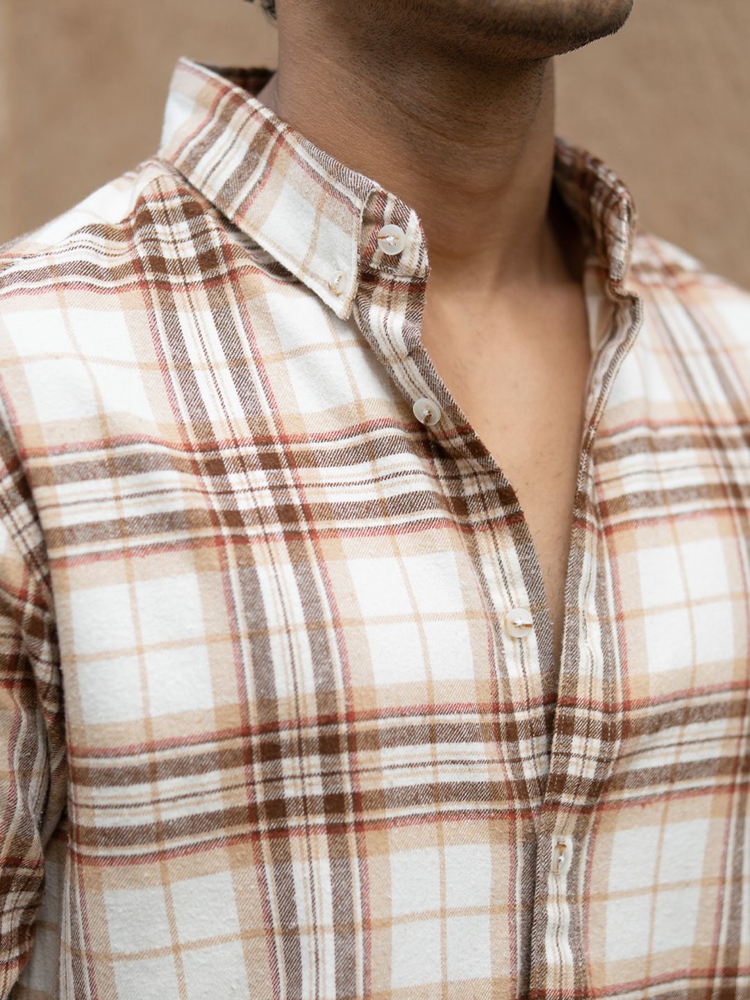 Powerlook Men Tartan Checked Spread Collar Cotton Casual Shirt