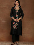 House of Chikankari Women Black Woolen Aari Sulam Set Kurta