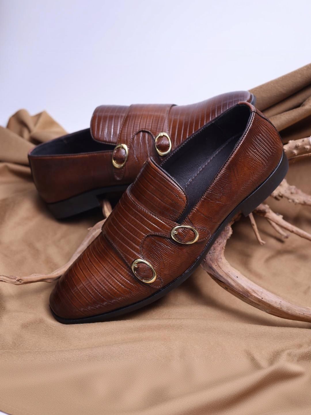 MONKSTORY Men Atelier 1970 Textured Double Formal Monk Shoes