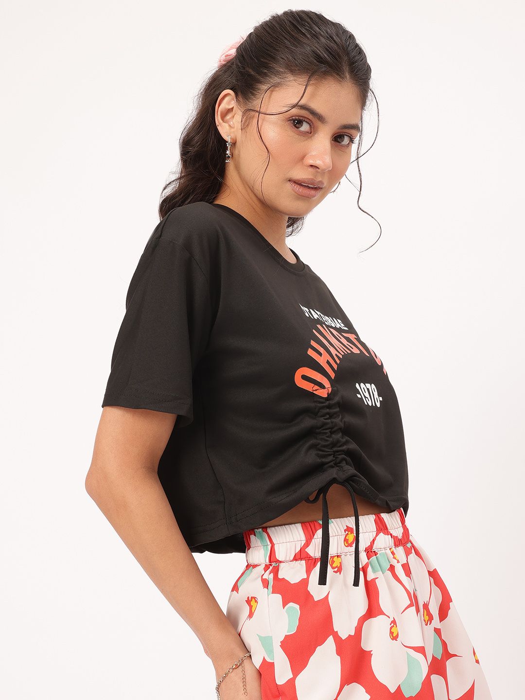 DressBerry Grunge Groove Typo Print Ruched Top