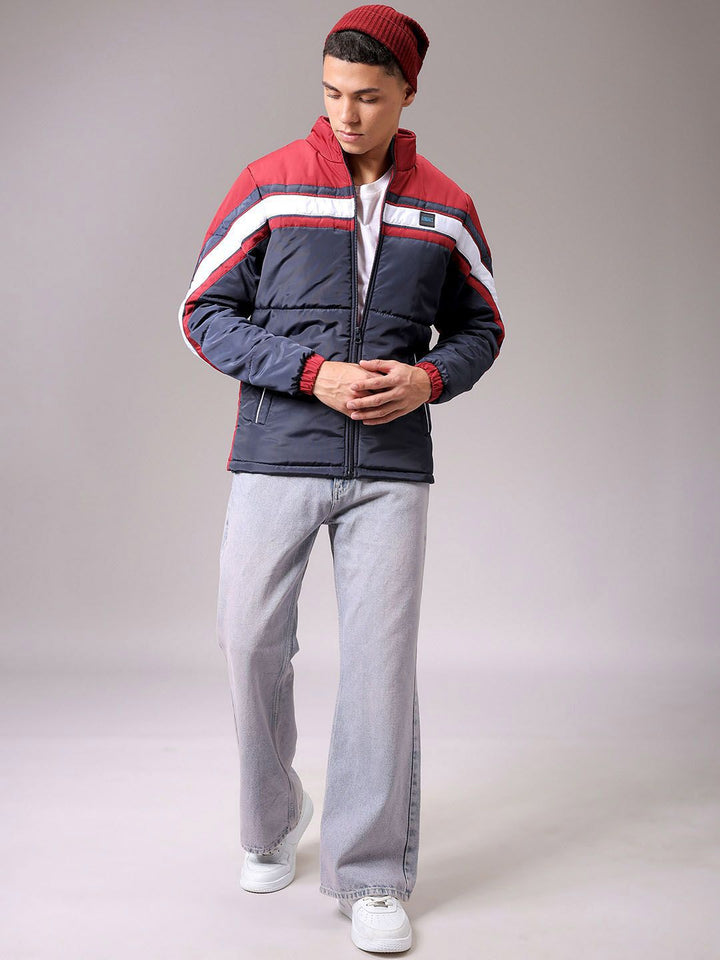 The Indian Garage Co Men High Neck Colourblocked Puffer Jacket