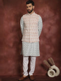 Kurta Lurus Bersulam Bunga Anouk dengan Jaket Churidar & Nehru
