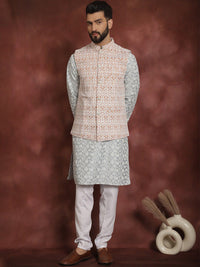 Kurta Lurus Bersulam Bunga Anouk dengan Jaket Churidar & Nehru