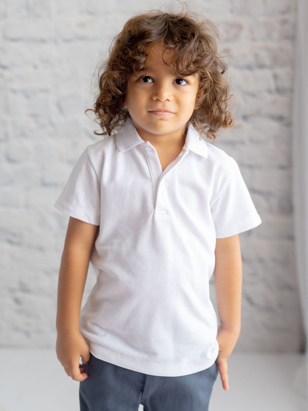 YK Boys Solid Polo Collar Cotton T-shirt