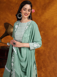 Kalini Floral Bulatan Benang Kerja Kurta dengan Seluar & Dupatta