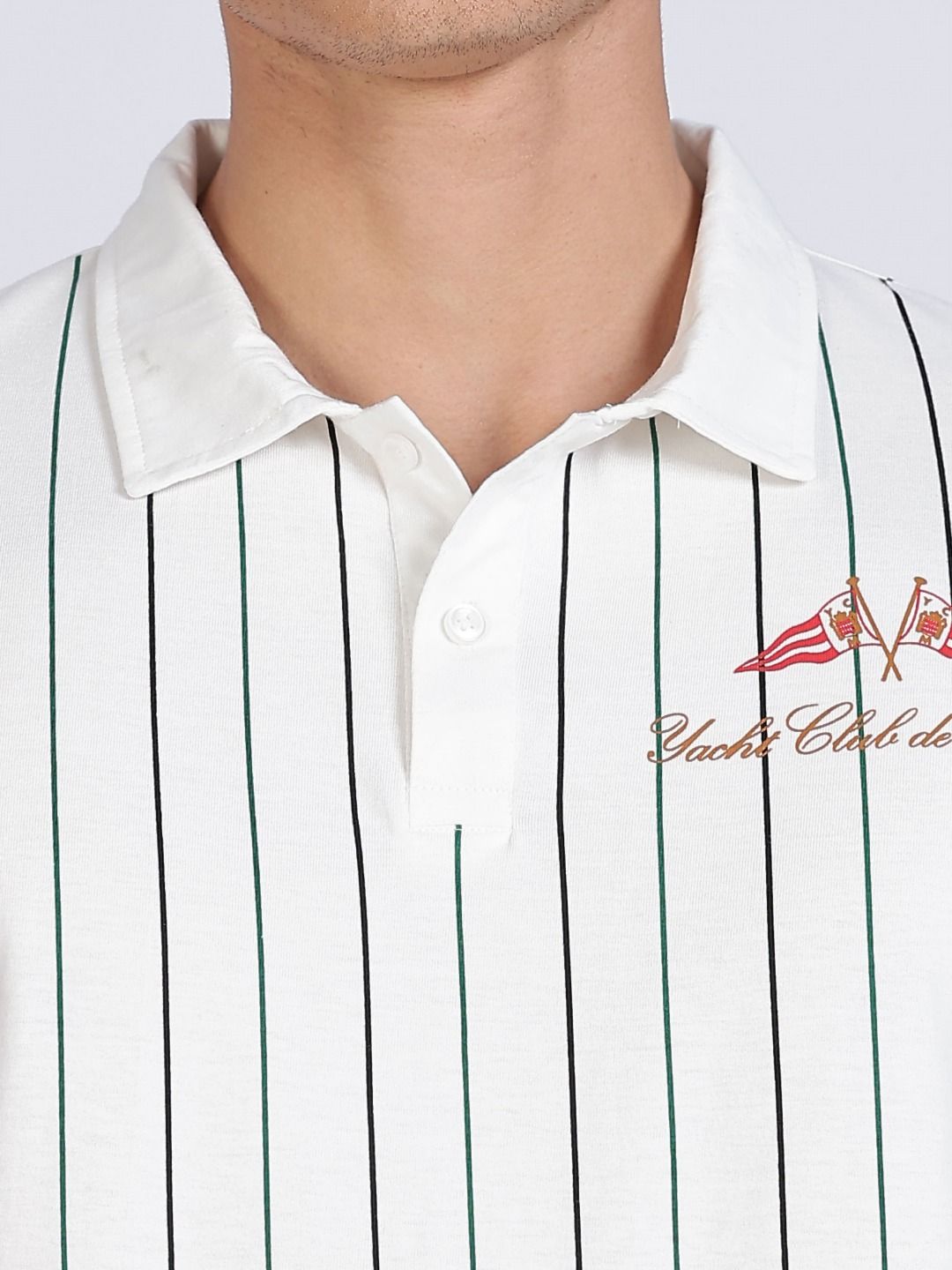 Eszett Greek Yacht White Polo Striped Cotton Collar Drop-Shoulder Sleeves Oversized Fit T-shirt