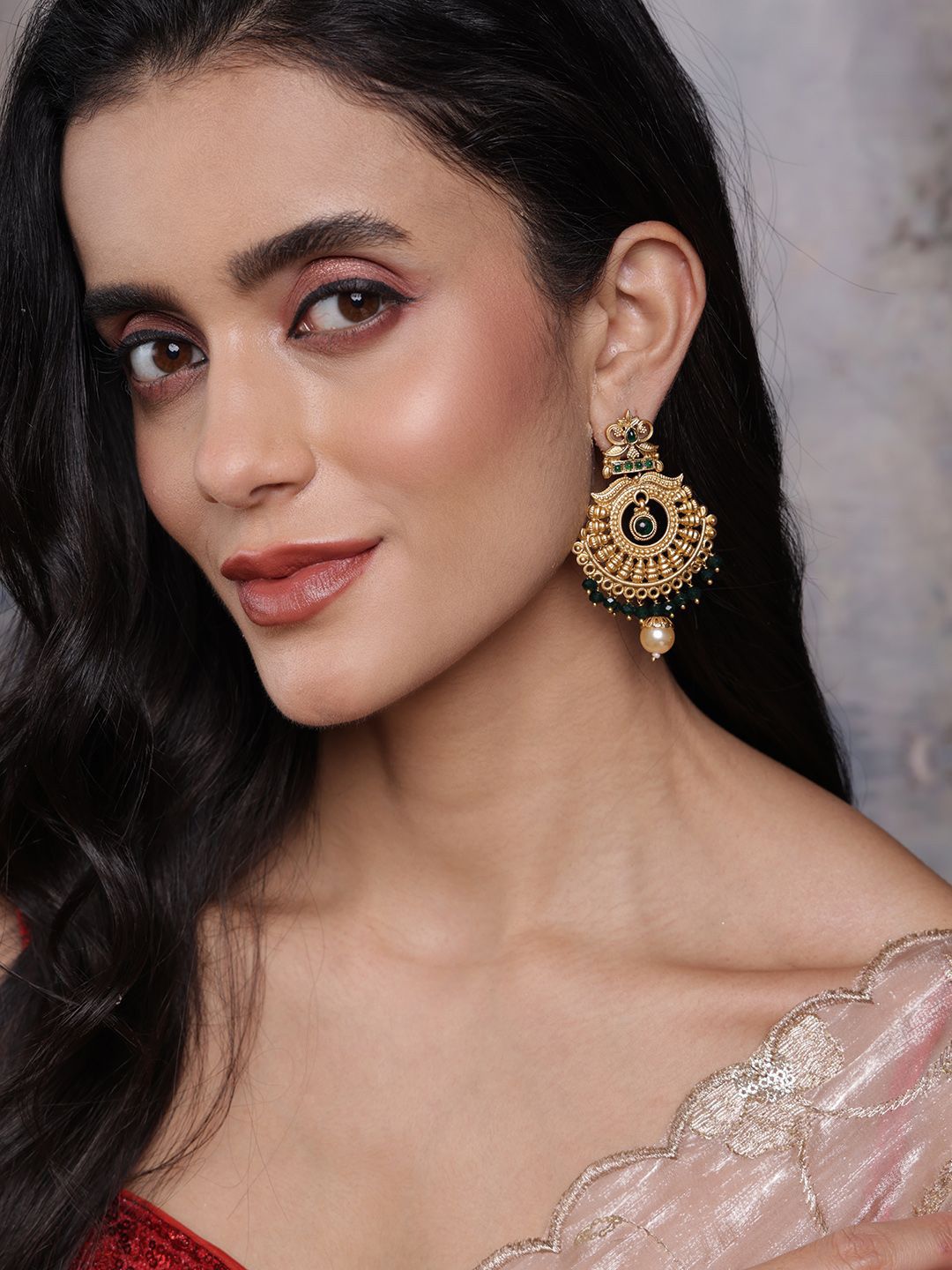 PANASH Gold Plated Beaded Contemporary Drop Earrings