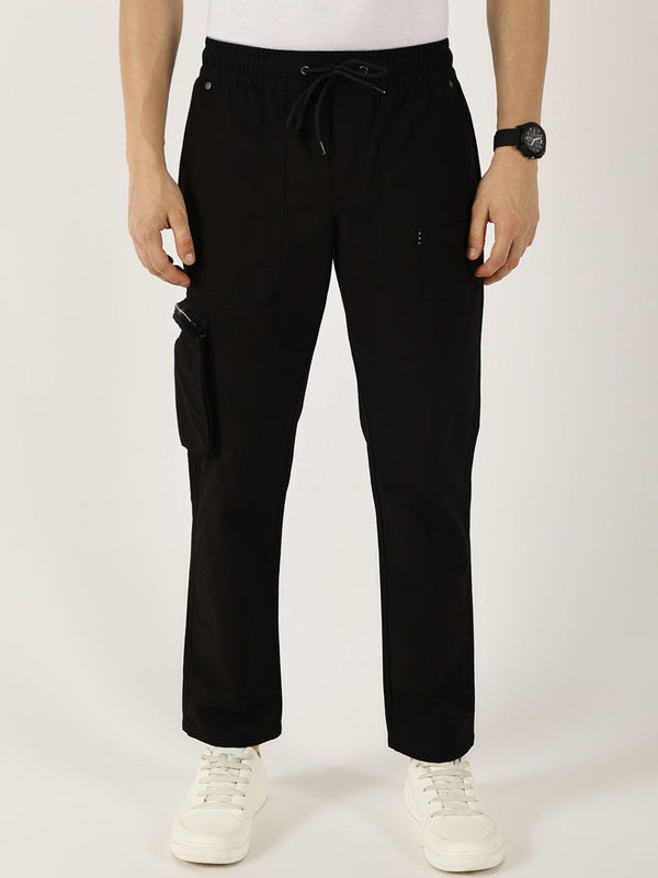 Thomas Scott Men Cotton Solid Smart Easy Wash Cargo Trousers