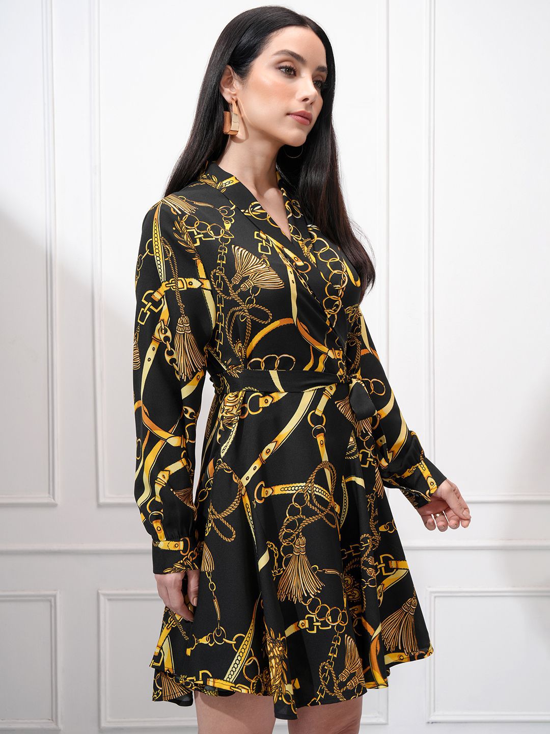 Tokyo Talkies Women Printed Satin Mini Wrap Dress
