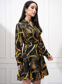 Tokyo Talkies Women Printed Satin Mini Wrap Dress
