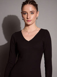 SASSAFRAS BASICS Bodycon Solid Midi Dress