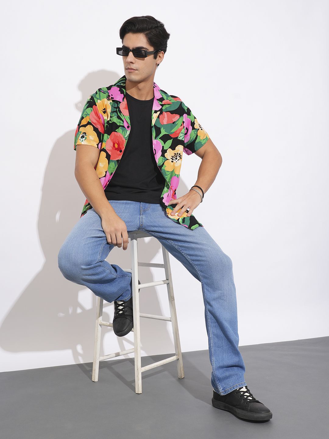 Being Human Men Spread Collar Floral Printed Cotton Slim Fit Casual Shirt