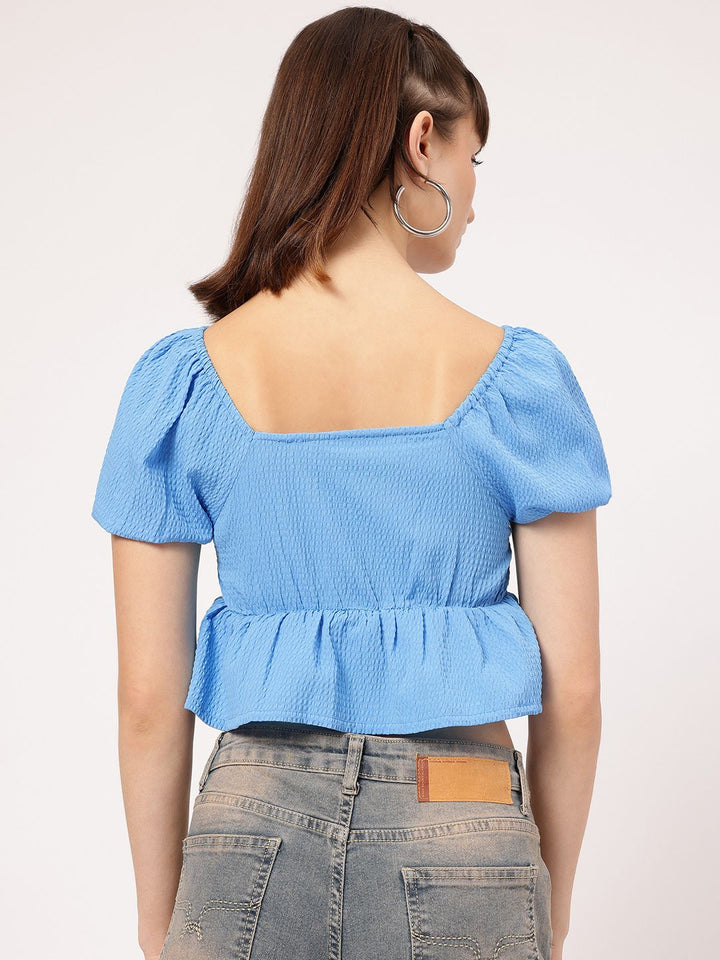 DressBerry Dollface Chic Seersucker Sweetheart Neck Empire Crop Top
