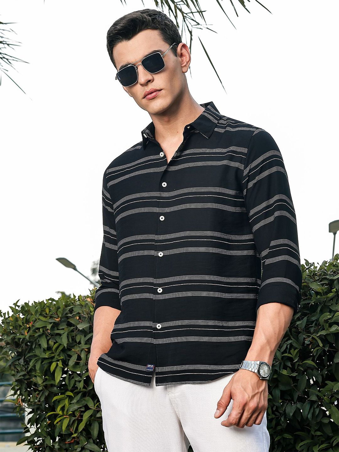 Thomas Scott Men Premium Slim Fit Striped Casual Shirt