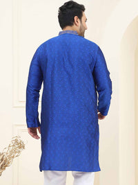 SOJANYA PLUS Ethnic Motifs Woven Design Band Collar Silk Straight Kurta