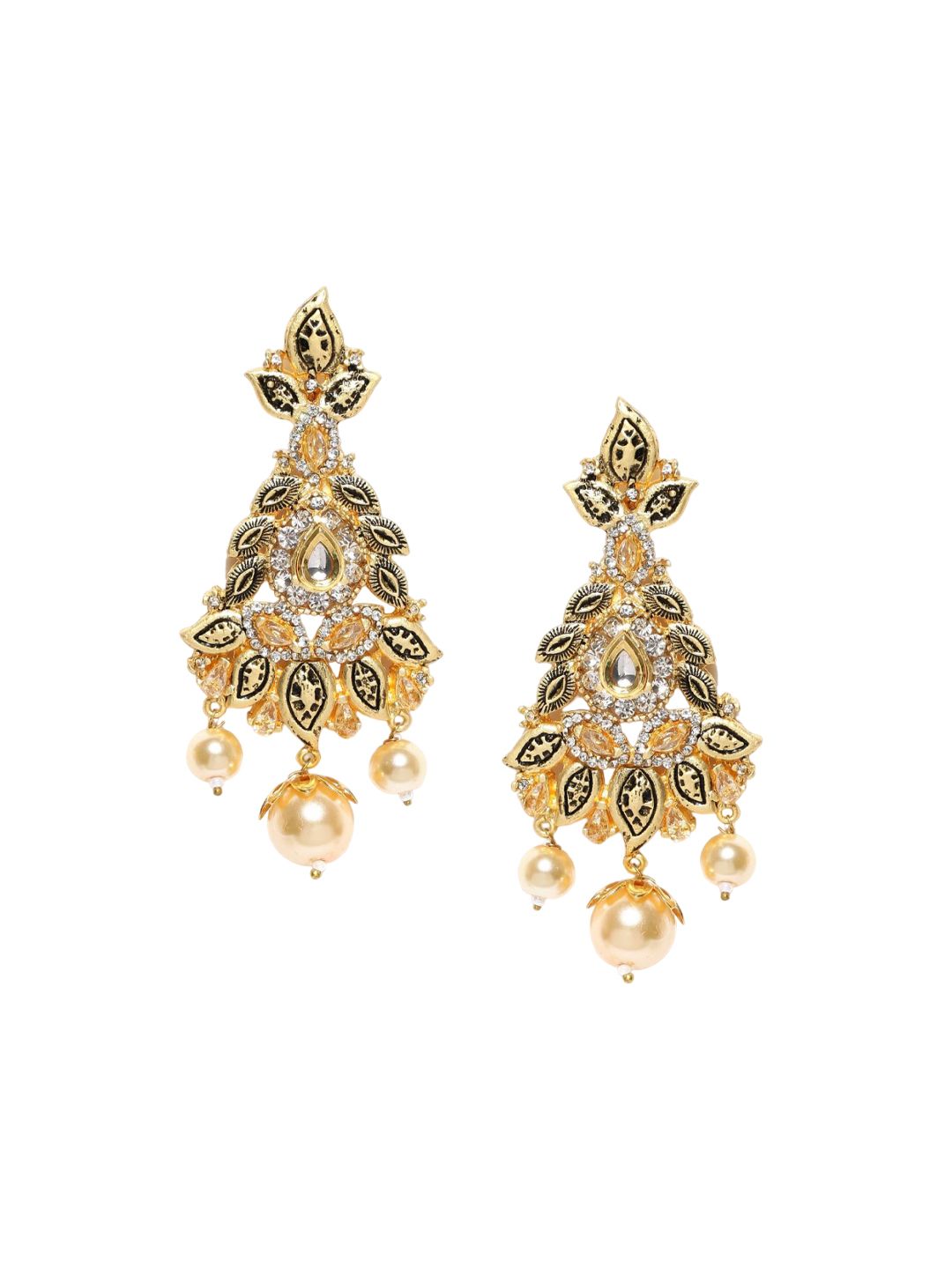 Anouk Off White Gold-Plated Cubic Zirconia Stone Studded & Beaded Dome Shaped Jhumkas