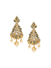 Anouk Off White Gold-Plated Cubic Zirconia Stone Studded & Beaded Dome Shaped Jhumkas