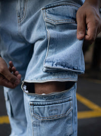 Powerlook Men Baggy Fit Mildly Distressed Light Fade Cotton Jeans