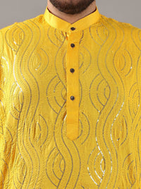 SOJANYA PLUS Plus Size Men Floral Embroidered Sequnnied Pure Cotton Kurta With Pyjamas