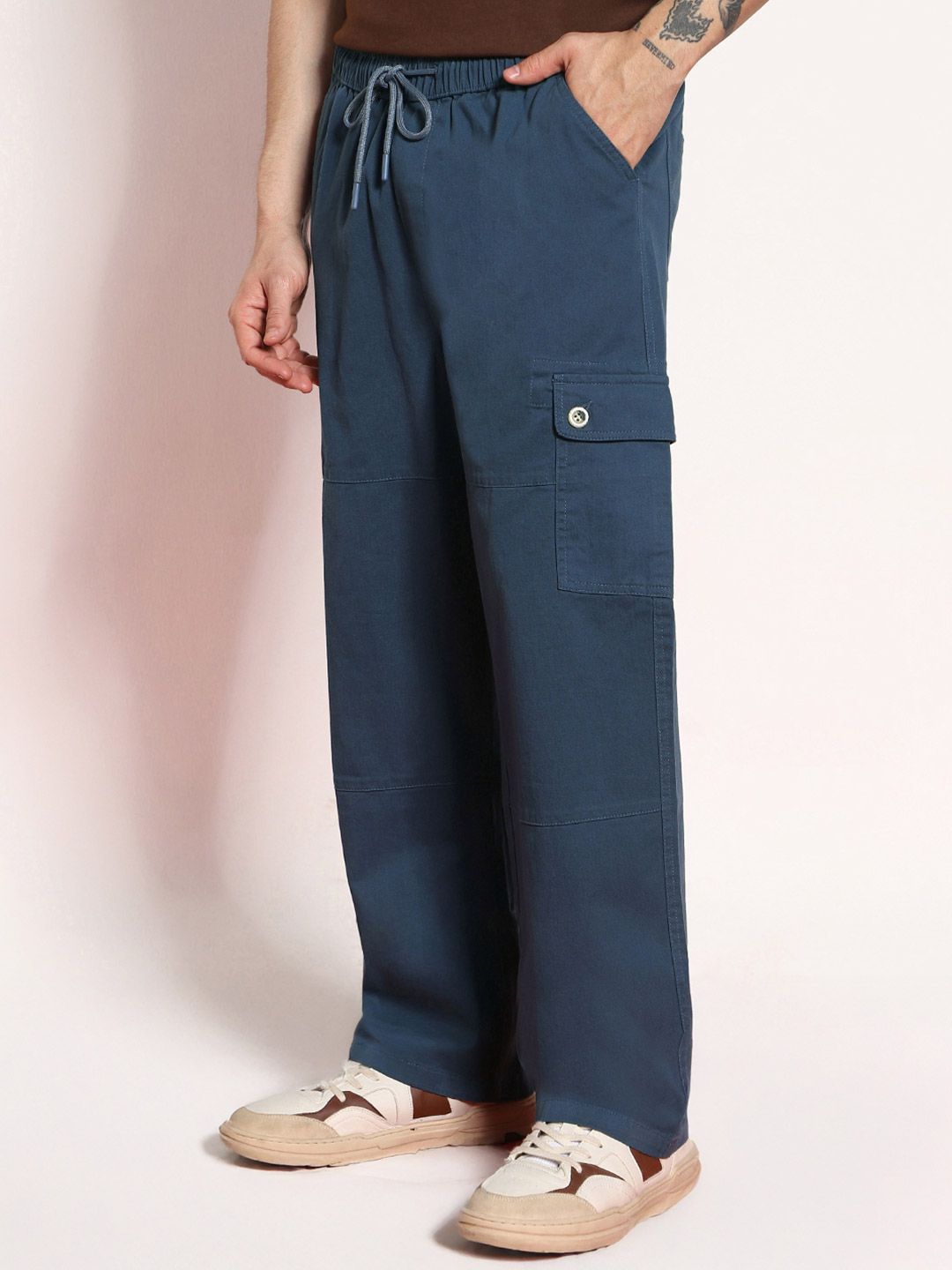 Urbano Fashion Men's Denim Blue Loose Baggy Fit Cargo Jogger