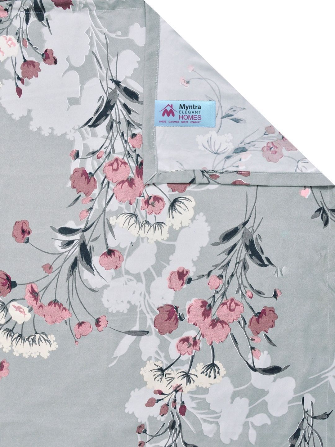 Myntra Elegant Homes Grey Floral 300 TC Cadar dengan 2 Sarung Bantal