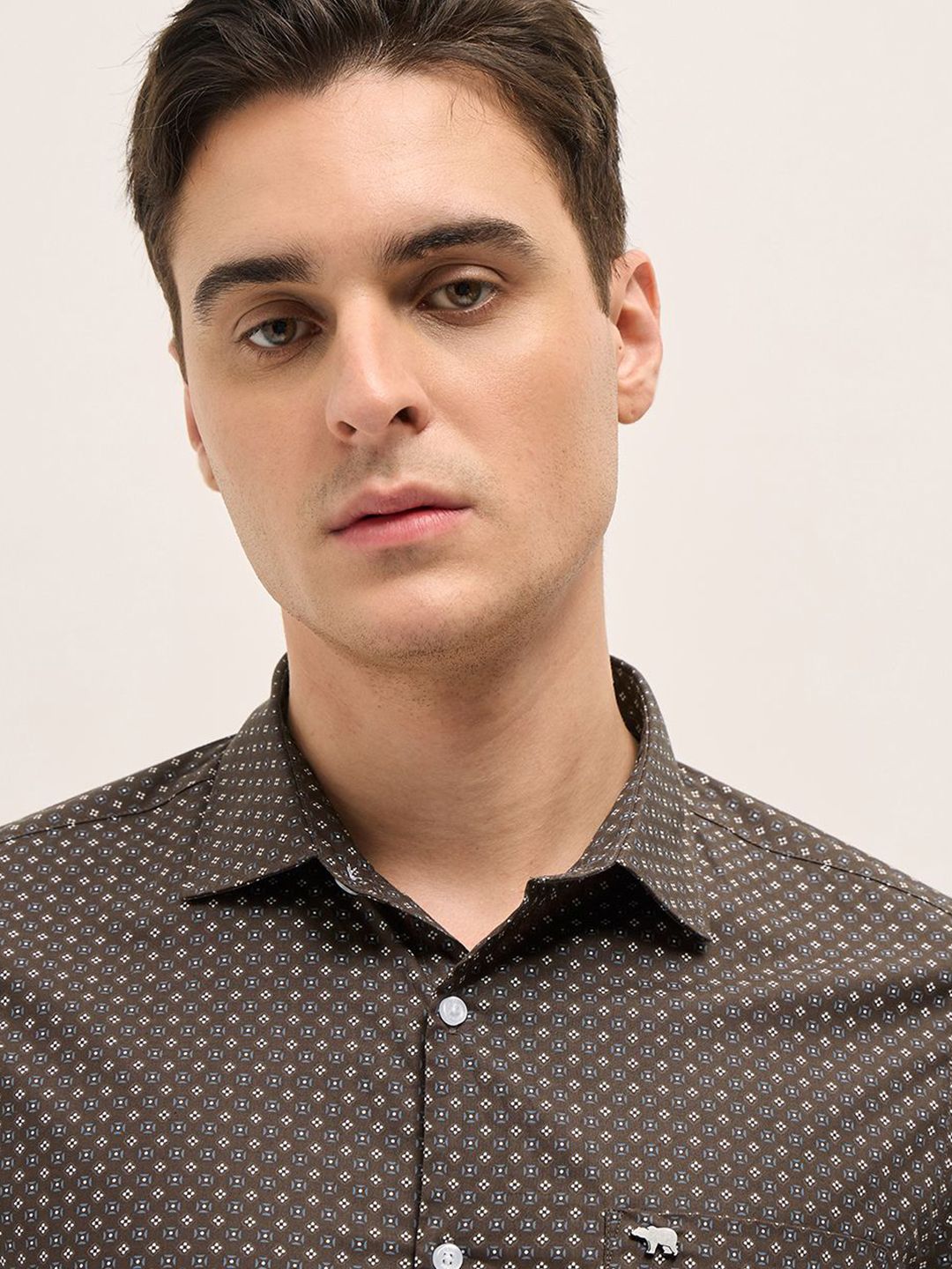 THE BEAR HOUSE Men Spread Collar Geometric Printed Cotton Tailored Fit Formal Shirt