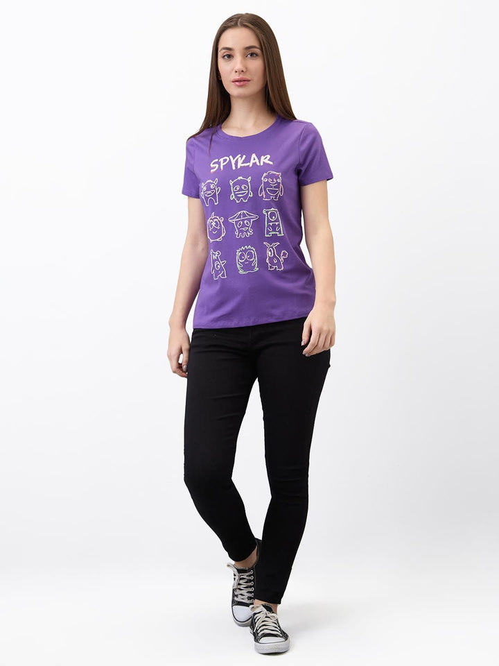 SPYKAR Women Regular Fit Typography Printed Round Neck Cotton T-shirt
